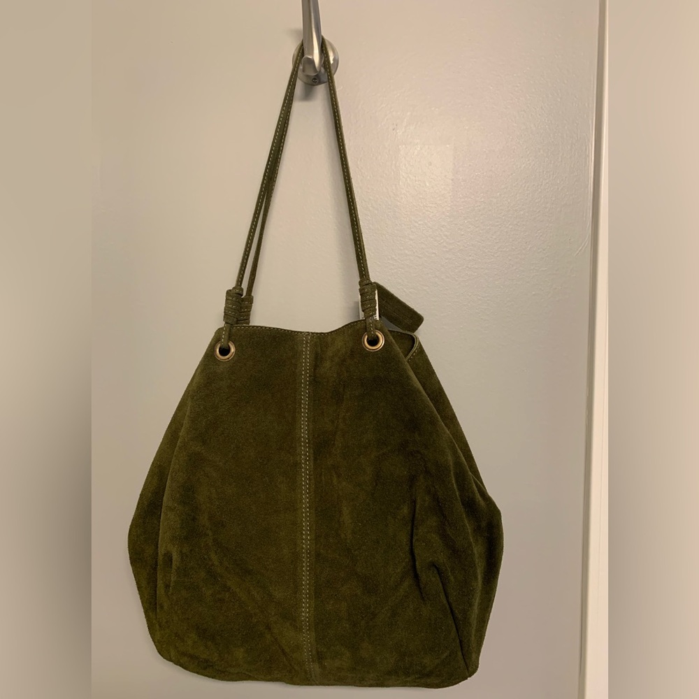 Olive Green Suede Tote Bag - Picture 2 of 7